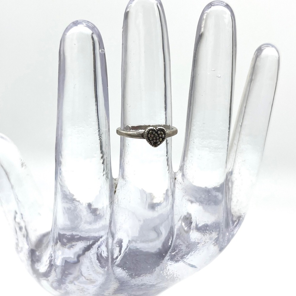 Vintage Small Silver Heart Ring Marcasite Sterling Silver Stamped Size 5